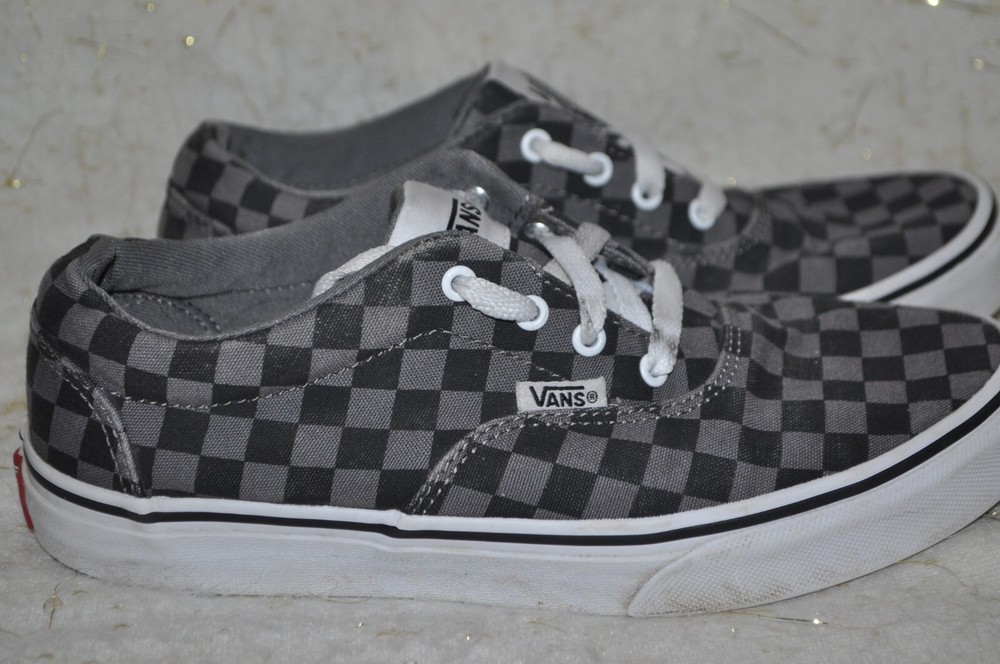 Vans Off the Wall Youth Size 4 Black Gray Checkered Shoes Lace Up Sneakers