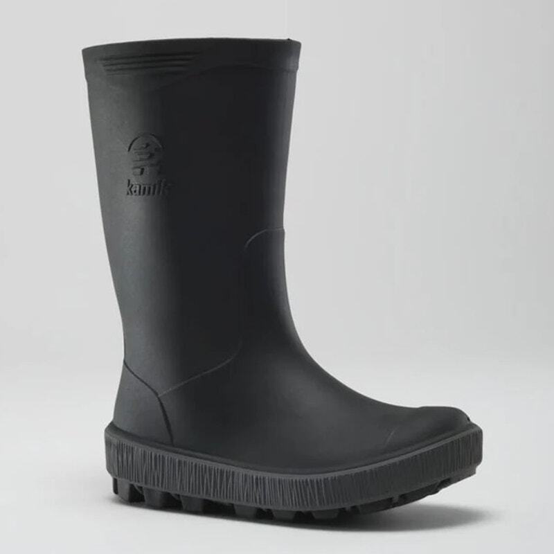 Kamik Riptide G Rubber Mid Calf Waterproof Rain Boots Black/Charcoal Kids Size 4