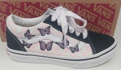 Vans Old Skool Kids Size US Size 1 Butterfly Black White Pink Checkerboard