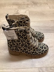 Thereabouts Kids Size 3M Blakely Leopard Lace-Up Ankle Combat Boots Side Zip New