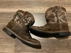 JUSTIN SQUARE TOE WESTERN WORK BOOTS 4619JR REAL TREE ( YOUTH 6D ) DISTRESSED