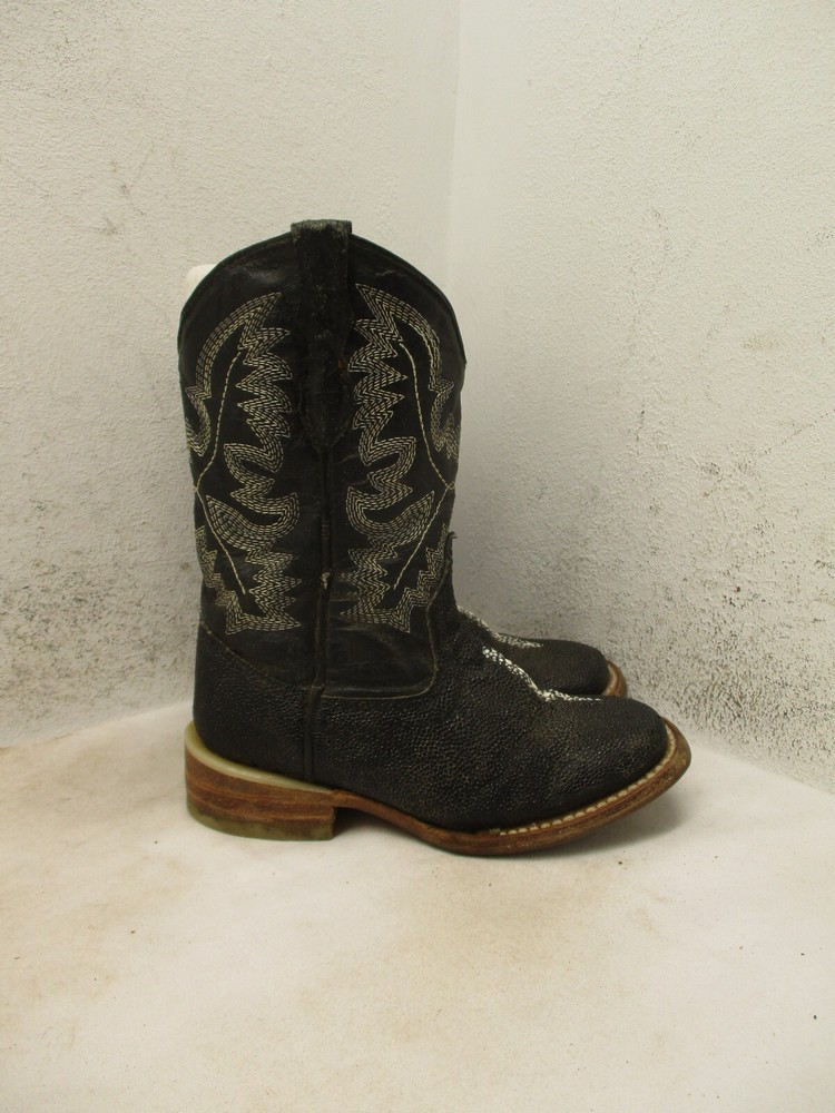 Innovation Kids Size 9 Black Stingray Print Leather Square Toe Cowboy Boots
