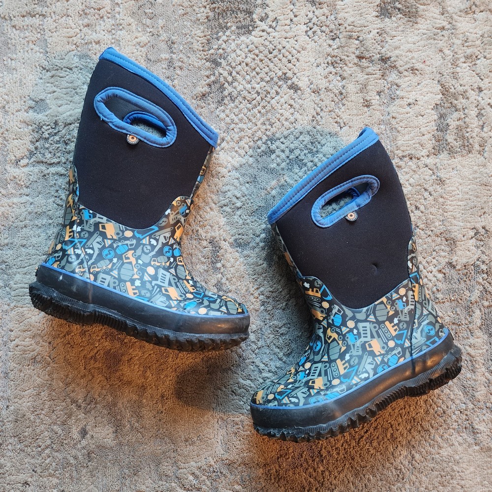Bogs Boots K Classic Construction Kids Size 11 Winter Rain 30 Degree Blue