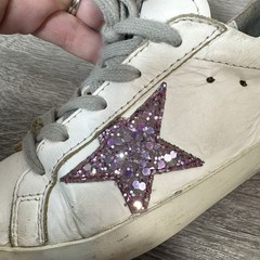 Golden Goose Superstar White Purple Star Rose Gold Glitter Heel Sneaker Size 31