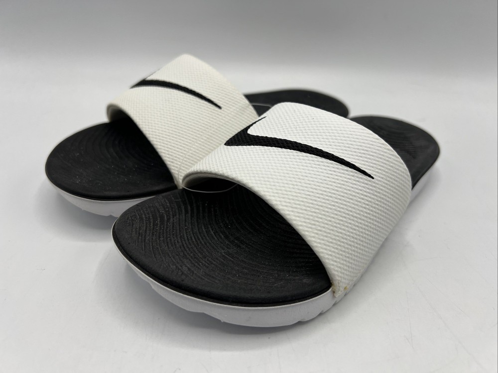 Nike Kawa Slide Preschool 13c White Black Swoosh 819352 100 New with Tags