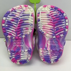 CROCS Kid’s Size 4 Classic Glow In Dark Clogs Marbled Pink Purple Slip On NWT