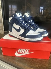 Nike Dunk High GS Sneaker White Midnight Navy Leather Unisex Kids US 6.5Y