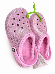 Crocs Classic Lined Glitter Clog Pink Slip-On Strap Unisex junior US 5