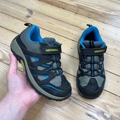 Merrell Kids Black Grey Blue Hiking Sneakers Hook Loop Trail Shoes Size 2Y READ