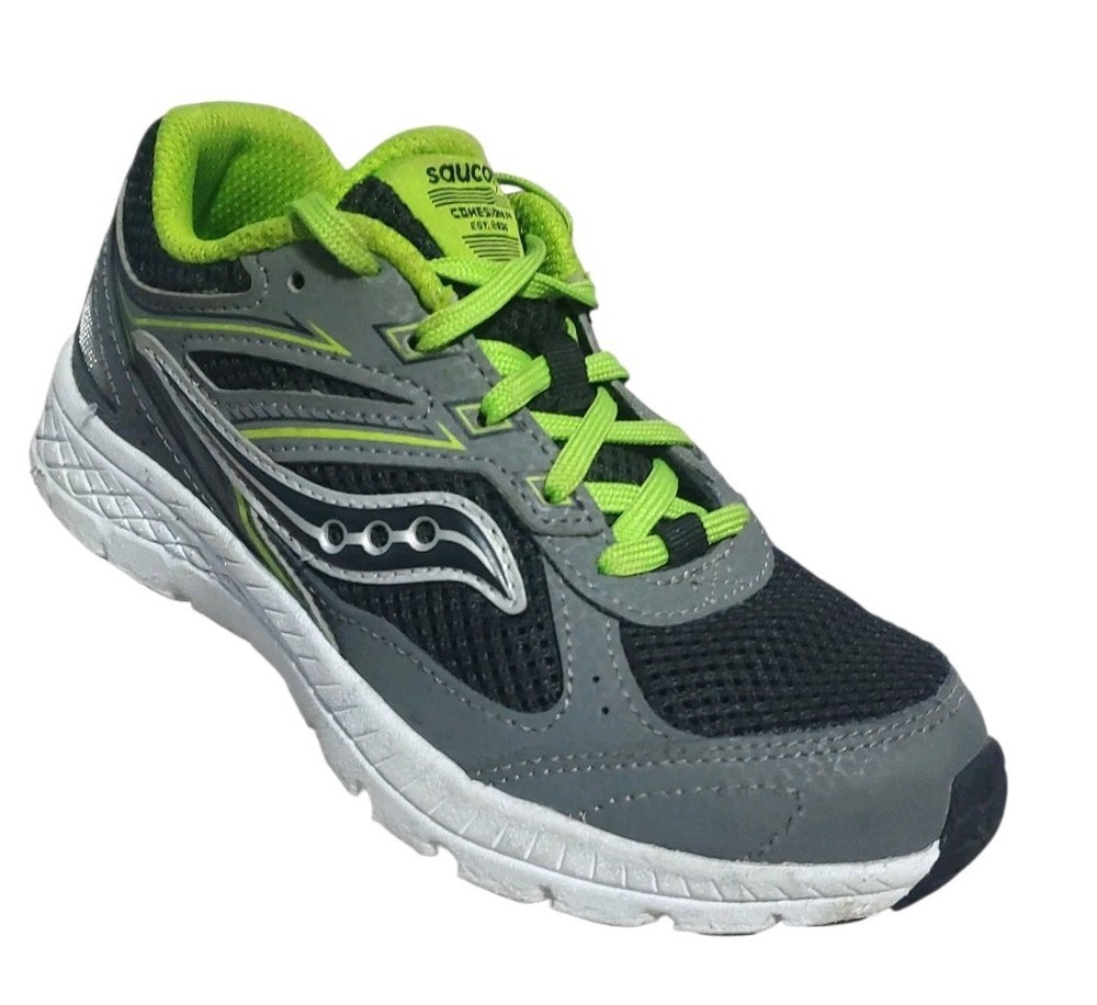Saucony Cohesion 14 Sneakers Kids Size 1 Gray Green Leather Mesh Upper SK266049