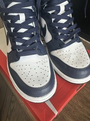 Nike Dunk High GS Sneaker White Midnight Navy Leather Unisex Kids US 6.5Y
