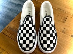 NEW UNISEX MUDD BLACK/WHITE CHECKERED SLIP ON SKATER SHOES SNEAKERS WOMENS SZ 7