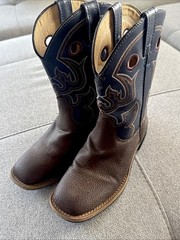 Magellan Cowboy Western Rodeo Boots Navy Blue/Brown Embroidery Size Youth 3D
