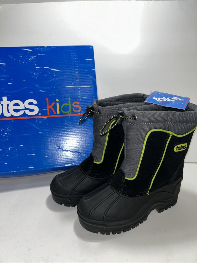 Totes Chilly Boots child size 2M Black/charcoal Waterproof Insulated New w Box