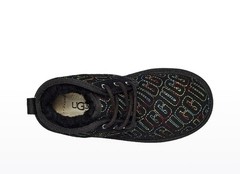 Size 2Y- UGG Neumel II Youth Graphic Stitch Suede Black Chukka Boots Treadlite