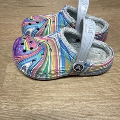 Crocs Kids J1 Classic Lined Clogs Rainbow Swirl Fleece Lined Shoes Youth 1