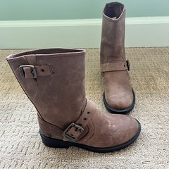FRYE Brown Leather Engineer Pullon Buckle Boots Boy/Girl Size 12 NWOT round toe