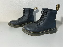 Dr Doc Martens 1460 J Black Leather Combat Boots Zip Kids Youth Size 1 US