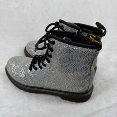 Dr. Martens 1460 Silver Holo Glitter Combat Boots Side Zip Kids Shoes M4 L5
