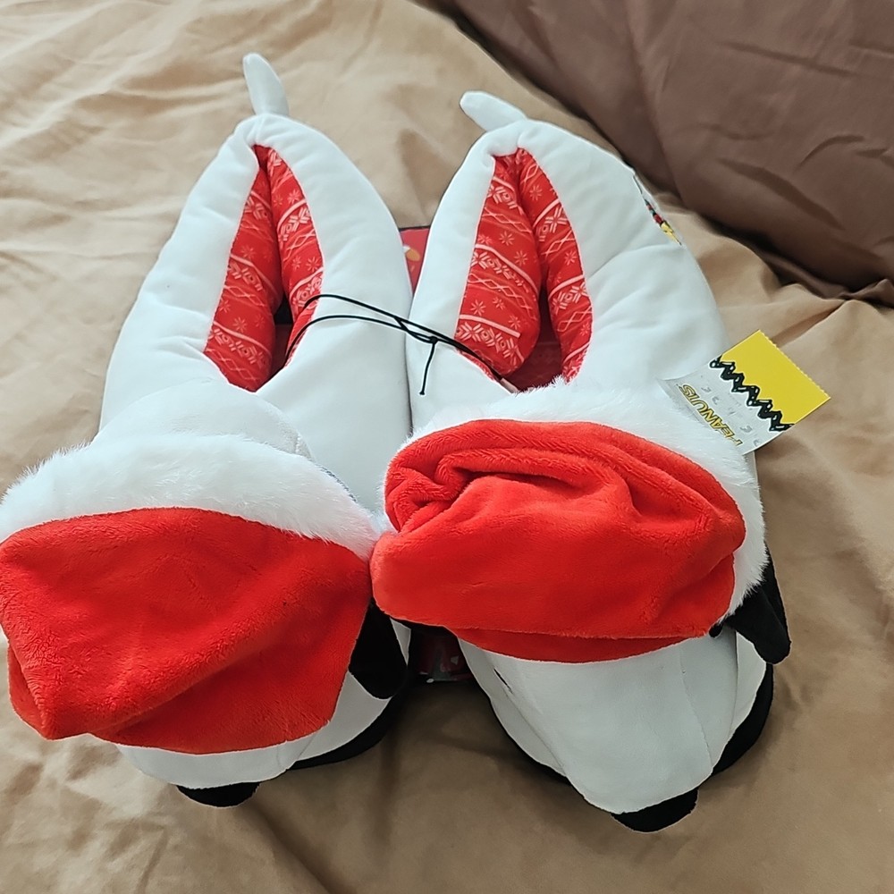 Ground Up Snoopy Holiday Christmas Slippers White Red US 13-14 Peanuts