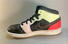 Air Jordan 1 Mid SE Stitched Swoosh Multi-Color Black Ivory Youth 6Y Sneakers