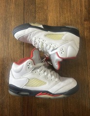 Jordan Air Jordan 5 Retro GS White Red Black Leather Sneakers 6.5 Youth