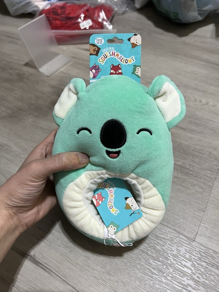 Squishmallows Plush Slippers Green Koala Bear Kids Shoe Size 11/12