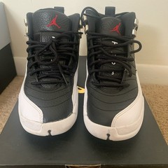 Jordan Air Jordan 12 Retro GS Black White Red Leather High Top Sneaker 4.5Y