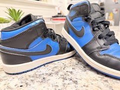 Jordan Air Jordan 1 Mid Unisex Kids Sneaker Blue/Black Leather US 2Y DQ8424-042