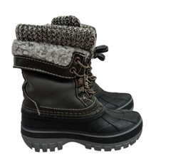 Dream Pairs Kmonte-1 Unisex Kids Sz 9 Black Olive Round Toe Mid Calf Snow Boots