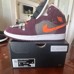 Jordan Air Jordan 1 Mid SE (GS) Plaid Night Maroon/Total Orange 7Y FD5460-608