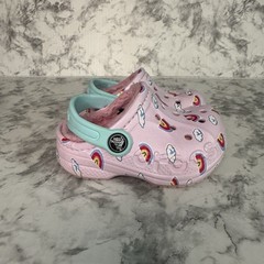 Crocs Baya Lined Printed Clogs Kids Ballerina Pink Slip-On Lightweight – C6