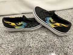 VANS Glow Flames Classic Slip-on Shoes. Kids 4.5 (Wm 6). Black Yellow Blue VGUC