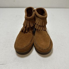 Minnetonka Double Fringe Side Zip Suede Tan Children’s Boots Sz 12