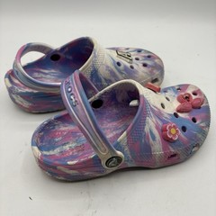 Crocs Classic Tie Dye Clogs Kids Size J2 Pink Blue White Charms Slip On
