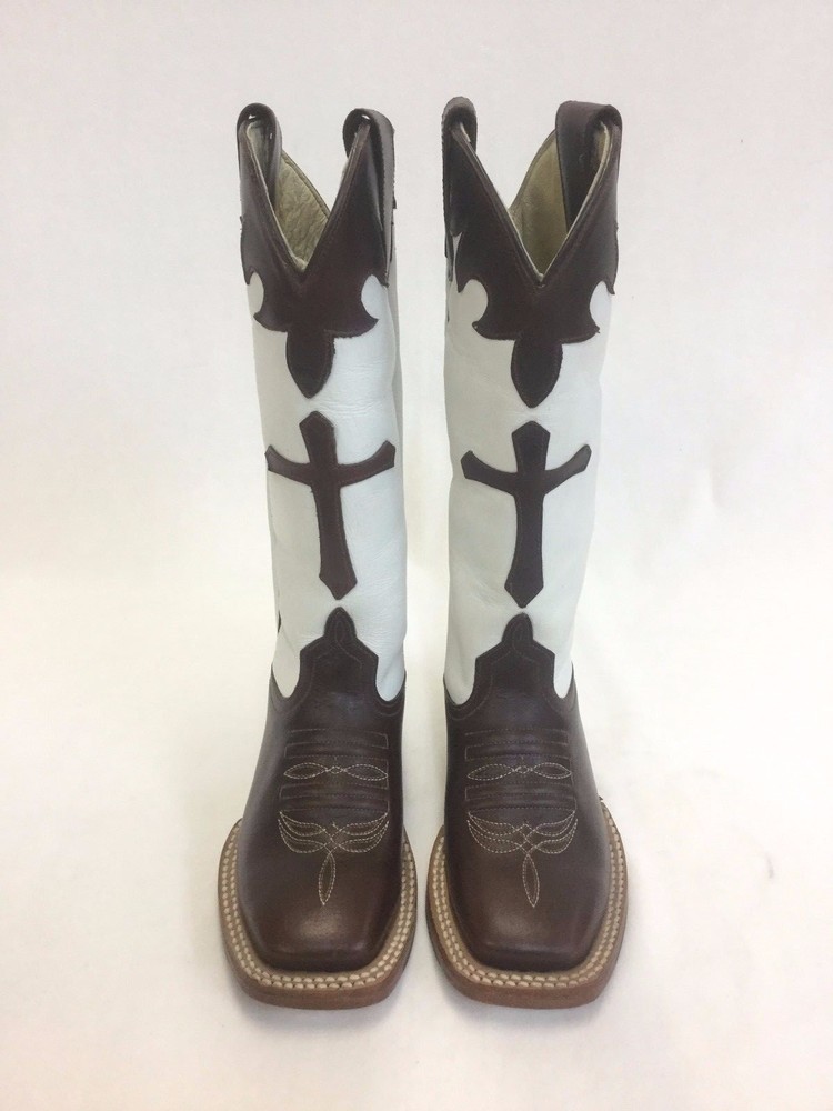 Kid’s Anderson Bean Boots White w/Brown Cross, Style AB7002