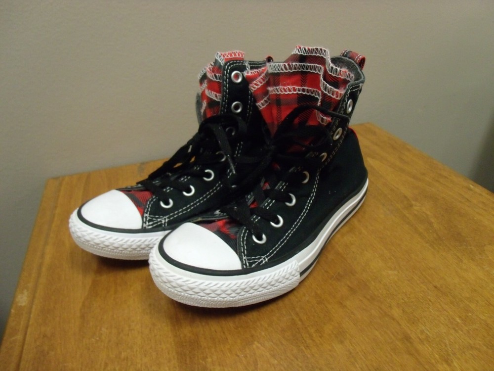 BLACK & RED PLAID CONVERSE ALLSTAR CHUCK TAYLOR SNEAKERS ATHLETIC SHOES JUNIOR 1