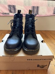Dr. Martens Black Leather Combat Ankle Boots Lace-Up Side Zip US 2Y