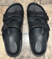 Black Slides Big Kid Size 3 Double Strap With Buckles NEW Funky Monkey