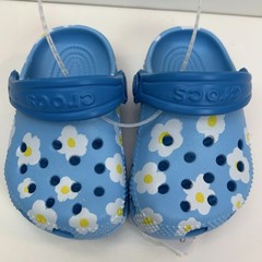 CROCS Kids Classic Littles Daisy Clogs Size C2/3 Blue Floral Slip On Sandals NEW