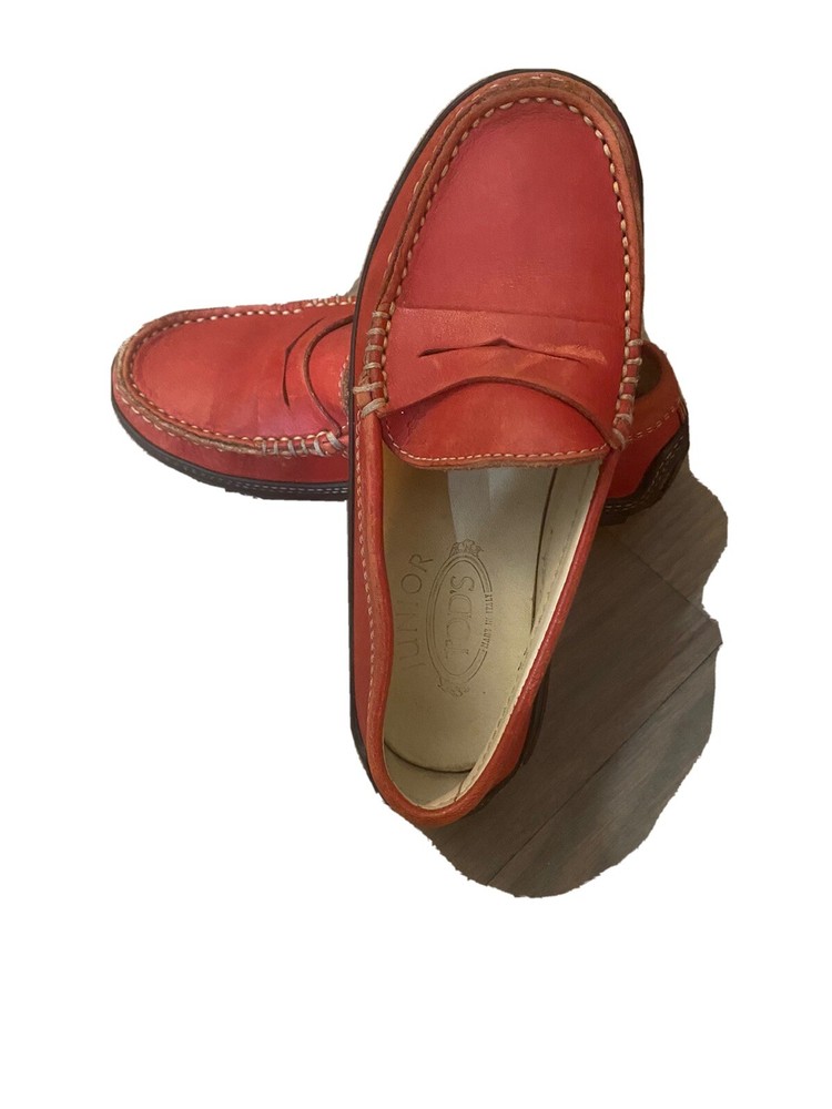 BNWT TOD’S JUNIOR Kids Red Leather Loafers Shoes EU-29 Couture ITALY(460€}