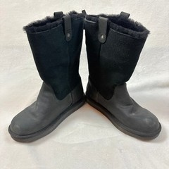 UGG Boots Kids Size 2 Black Good Leather Suede Back Zip Faux Fur 1013287K