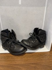 Black Quilted Faux Leather Ankle Bootie Lace-Up Side Zipper Unisex Kids