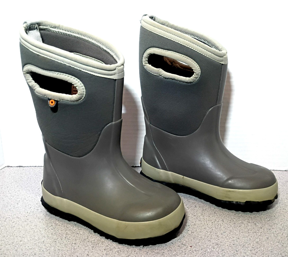 Bogs Kids Size 10 K Classic Matte Gray WP Insulated Boots 72328-050