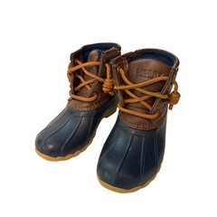 Sperry Saltwater Duck Boots Navy Brown Kids Size 10M Preppy Rain boot