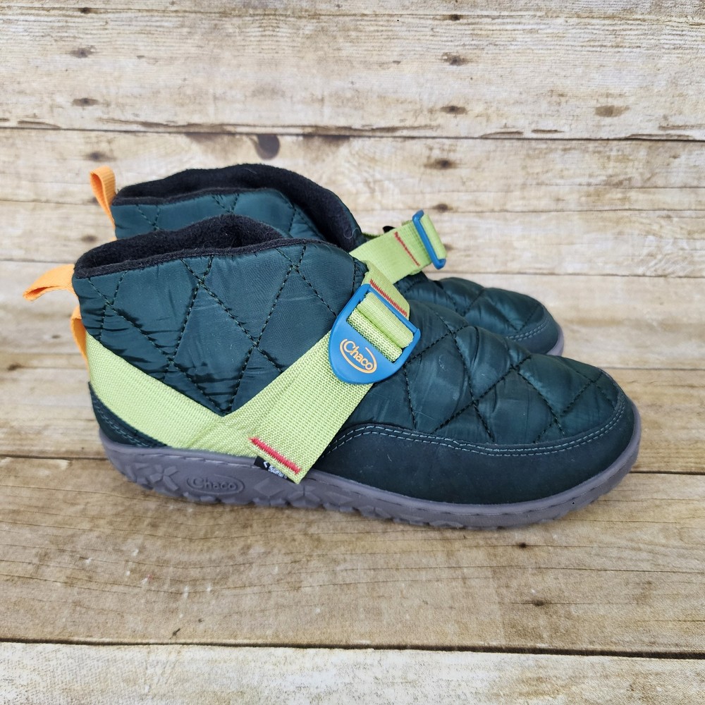 Chaco Ramble Puff Boots Youth Sz 5 Green Puffer Shoes Slippers Fleece Lined Warm