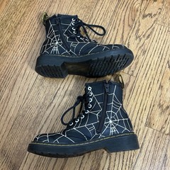 Dr. Martens 1460 Skull Web Leather Lace Up Zipper Side Boots Youth Size US 13