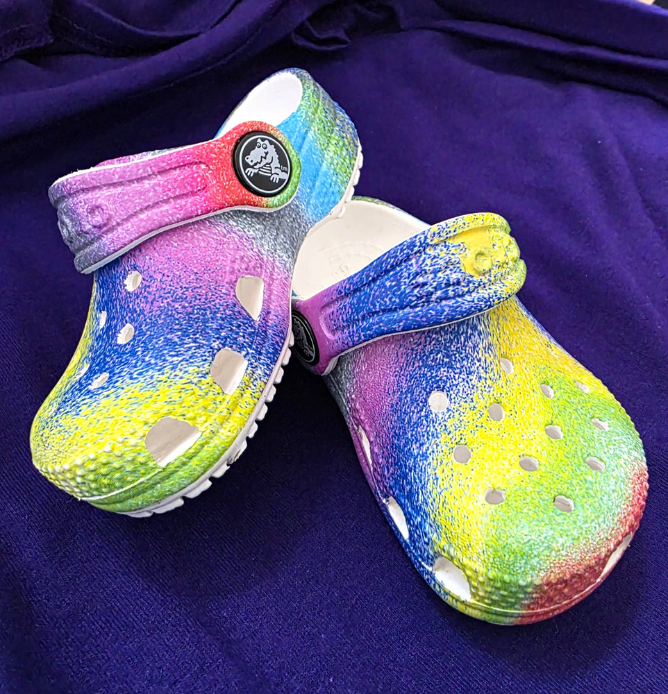 Crocs Classic Unisex Kids Clog Tie Dye Multicolor White Slip On US 4