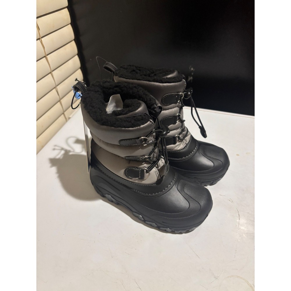 Member’s Mark Kids Snow Boots Black Grey Faux Fur Lined Cold Rated Size 13/1 NEW