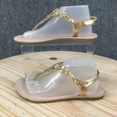 Place Sandals Youth 2 T-Strap Flower Buckle Casual Comfort Faux Leather Gold